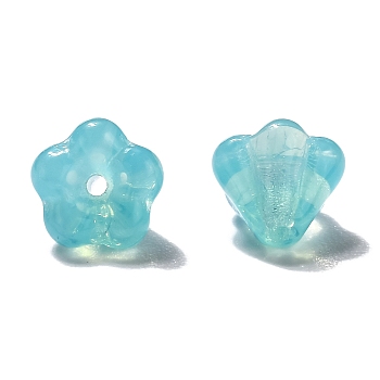 Transparent Czech Glass Beads, Flower, Turquoise, 6.5x5mm, Hole: 0.8mm, about 357~363pcs/bag