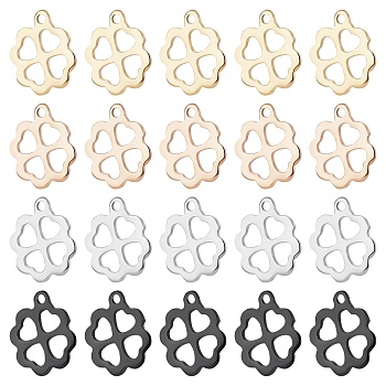 Unicraftale 40Pcs 4 Colors 304 Stainless Steel Charms, Clover, Mixed Color, 13.5x12x1mm, Hole: 1.2mm, 10pcs/color