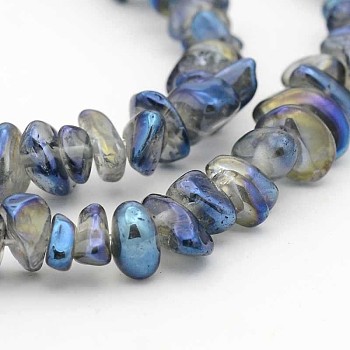 Natural Electroplated Quartz Crystal Beads Strands, Chips, Blue Plated, 5~11x4~7x2~5mm, Hole: 1mm, 15 inch