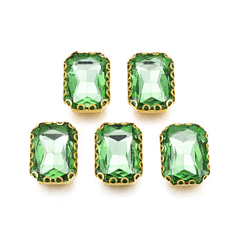 Sew on Rhinestone, Transparent Glass Rhinestones, with Iron Prong Settings, Faceted, Rectangle, Dark Sea Green, 15x11x5.5mm, Hole: 1mm