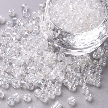 Glass Seed Beads, Trans. Colours Lustered, Round, Clear, 4mm, Hole: 1.5mm, about 4500pcs/pound