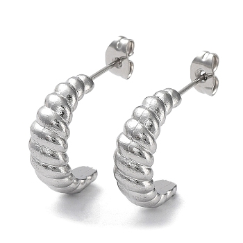 304 Stainless Steel Croissant Ear Studs for Women, Stainless Steel Color, 18x6mm