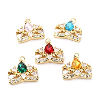 Brass Micro Pave Cubic Zirconia Pendants, Long-Lasting Plated, Real 18K Gold Plated with Glass, Bee, Mixed Color, 21x14x6.5mm, Hole: 3.6mm