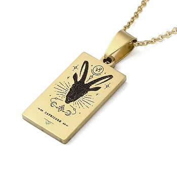 304 Stainless Steel Black Enamel Rectangle with Constellation Pendant Necklaces, Golden, Capricorn, 15.75~17.72 inch(40~45cm)