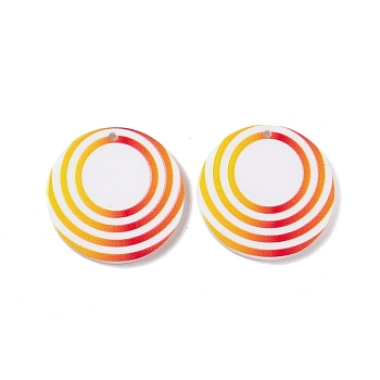 Double Side Acrylic Pendants, Flat Round with Round Pattern, Orange, 29.5x2mm, Hole: 1.6mm