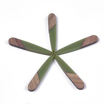 Resin & Walnut Wood Pendants, Teardrop, Dark Olive Green, 44x7.5x3mm, Hole: 1.2mm