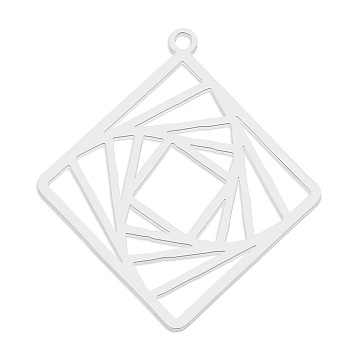 201 Stainless Steel Pendants, Laser Cut, Rhombus, Stainless Steel Color, 30x28x1mm, Hole: 1.6mm, Side Length: 20.5mm