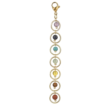 Chakra Natural & Synthetic Gemstone Pendant Decorations, with 304 Stainless Steel Lobster Claw Clasps, Round, 90mm