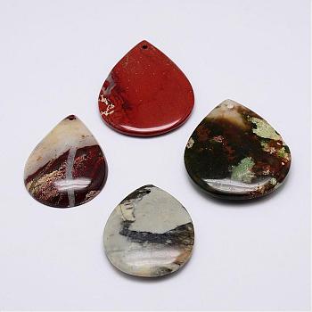 Natural Gemstone Pendants, teardrop, 44~53x34~42x5~9mm, Hole: 1.5~2.5mm