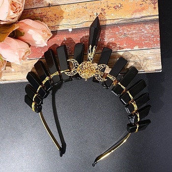Hollow Triple Moon Metal Hair Bands, Raw Natural Obsidian Wrapped Hair Hoop for Bridal Crown Hair Accessories, 185x155x20mm