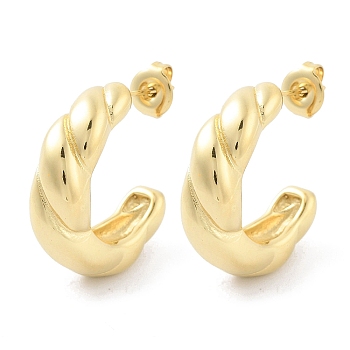 304 Stainless Steel Ring Stud Earrrings, Half Hoop Earrings, Real 14K Gold Plated, 25x7.5mm