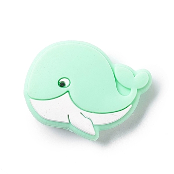 Silicone Focal Beads, Baby Chew Teething Beads, Whale, Aquamarine, 21.5x30x9.5mm, Hole: 2mm
