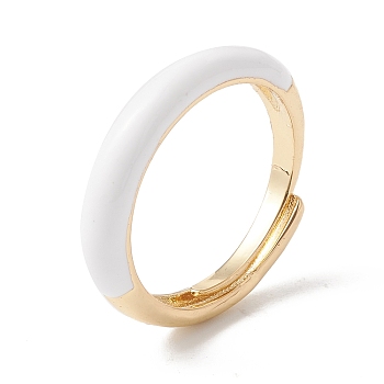 Enamel Adjustable Ring, Real 18K Gold Plated Brass Jewelry for Women, Lead Free & Cadmium Free, White, US Size 6~US Size 7 3/4((16.5mm~17.9mm)