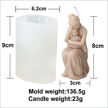 Mother's Day DIY Silicone Candle Molds, Pregnant with Child Resin Casting Molds, For UV Resin, Epoxy Resin Jewelry Making, White, 9x6.2cm