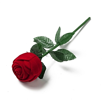 Flocking Plastic Rose Finger Ring Boxes, for Valentine's Day Gift Wrapping, with Sponge Inside, Red, 27.5x12.5cm, Flower: 5.3x5.8cm, Inner Diameter: 5.25cm