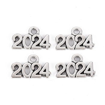 Tibetan Style Alloy Charms, Lead Free & Cadmium Free, Word 2024, Antique Silver, 9x14x1mm, Hole: 1.6mm