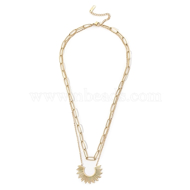 201 Stainless Steel Cable & Paperclip Chains Double Layer Necklaces(NJEW-D055-06G)-3