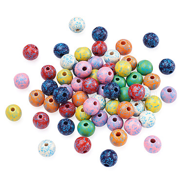 Fashewelry 80Pcs 8 Colors Printed Natural Wood Beads(WOOD-FW0001-08)-2
