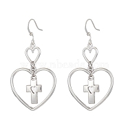 Heart Alloy Dangle Earrings, Brass Earring for Women, Cross, 58x29.5mm(EJEW-JE05534-01)