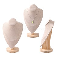 Necklace Bust Display Stand, with Wooden Base, Microfibre, 19x30.9cm(NDIS-E022-01B)