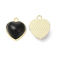 Alloy Pendants, Resin Heart Charms, Golden, Black, 16.5x14x6.5mm, Hole: 2mm(ENAM-D050-05G-02)