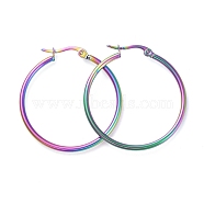 304 Stainless Steel Big Hoop Earrings, Hypoallergenic Earrings, Ring Shape, Rainbow Color, 35~36x2mm, 12 Gauge, Pin: 0.7x1mm(EJEW-G260-02K-M)
