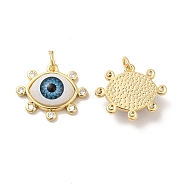 Brass Micro Pave Clear Cubic Zirconia Pendants, with Resin, Real 18K Gold Plated, Evil Eye Charms, Sky Blue, 17.5x20.5x6mm, Jump Ring: 6x1mm, Inner Diameter: 4mm(ZIRC-E006-04G-04)