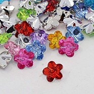 Acrylic Rhinestone Buttons, 1-Hole, Faceted, Flower, Mixed Color, 12x12x6mm, Hole: 1mm(BUTT-J006-M)
