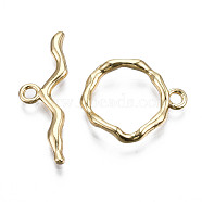 Alloy Toggle Clasps, Cadmium Free & Nickel Free & Lead Free, Ring, Real 18K Gold Plated, Bar: 30.5x10x2.5mm, Hole: 2mm, Ring: 22x19x3.5, Hole: 2mm(PALLOY-T075-91G-NR)