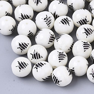 Christmas Opaque Glass Beads, Round with Electroplate Christmas Tree Pattern, Gunmetal Plated, 10mm, Hole: 1.2mm(EGLA-R113-02H)