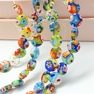 Millefiori Glass Flat Round Bead Strands, Colorful, 10x3~4mm, Hole: 1mm, about 36~38pcs/strand, 14 inch(X-LK-P008-06)