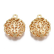 Brass Pendants, Hollow, Nickel Free, Flat Round, Real 18K Gold Plated, 18x14.5x5.5mm, Hole: 1.6mm(KK-S356-400-NF)