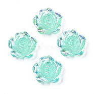 Transparent Resin Cabochons, AB Color Plated, Rose Flower, Aquamarine, 15x14x6mm(CRES-N030-001B-03)