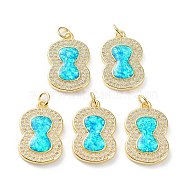 Rack Plating Brass Micro Pave Cubic Zirconia Pendants, Synthetic Opal Gourd Charms with Jump Ring, Cadmium Free & Lead Free, Long-Lasting Plated, Real 18K Gold Plated, Cyan, 22x14x3mm, Hole: 3.4mm(KK-C041-22G)