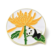 Panda with Chrysanthemum Enamel Pins, Golden Zinc Alloy Cartoon Badge for Backpack Clothes, Orange, 38x35x1.5mm(JEWB-A016-02B)