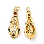 Brass Micro Pave Cubic Zirconia Pendants, with Jump Ring, Snake Charm, Golden, Colorful, 24x9x5mm, Hole: 3mm(KK-H441-49G)
