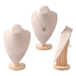 Necklace Bust Display Stand, with Wooden Base, Linen, 19x30.9cm(NDIS-E022-01B)