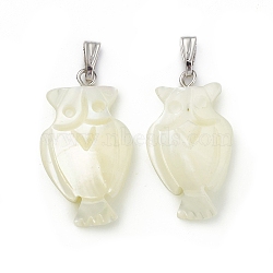 Natural Trochid Shell/Trochus Shell Pendants, Owl Charms, with Platinum Tone Iron Findings, Seashell Color, Fit for 1.8mm Rhinestone, 26.5x15x4.5mm, Hole: 6x2mm(SSHEL-K027-11)