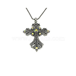 Cross Rhinestone Pendant Necklaces, with Antique Silver Alloy Ball Chains, Violet, 27.56 inch(70cm)(FK0815-2)