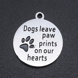 201 Stainless Steel Etched Pendants, Quote Charms, Flat Round, Paw Print, Stainless Steel Color, 22x19x1.5mm, Hole: 1.8mm(STAS-N090-JN809)