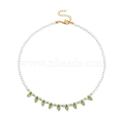 Acrylic Leaf Charm Necklace with Imitation Pearl Beaded for Women, Green, 15.75 inch(40cm)(NJEW-JN04138)