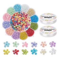 DIY Jewelry Making Kits, Including Flat Round Transparent Acrylic Letter Beads, 8/0 Trans & Ceylon Glass Round Seed Beads, Elastic Crystal Thread, Mixed Color, Beads: 3250pcs/set(DIY-YW0002-18B-02)