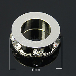 Brass Rhinestone Spacer Beads, Grade A, Platinum Metal Color, Jet, 8x2.5mm, Hole: 5mm(RB-H253-8x2.5mm-28-1)