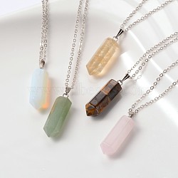 Mixed Gemstone Bullet Point Pendant Necklaces, with Brass Chains and Spring Ring Clasps, Mixed Color, 18 inch(NJEW-JN01115)