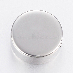 304 Stainless Steel European Beads, Large Hole Beads, Flat Round, Stainless Steel Color, 15x7mm, Hole: 4mm(STAS-F150-003P)