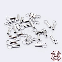 Rhodium Plated 925 Sterling Silver Cord Ends, Platinum, 7.5~8.5x3.5mm, Hole: 3mm, Inner Diameter: 3mm(X-STER-F036-21P-3mm)