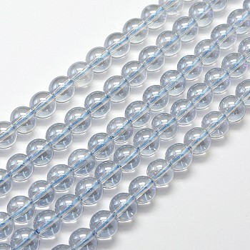 Electroplated Synthetic Quartz Bead Strands, Round, AB Color Plated, Alice Blue, 8mm, Hole: 1mm, about 50pcs/strand, 15.7 inch