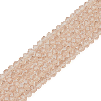 Glass Beads Strands, Faceted, Rondelle, Tan, 8x6mm, Hole: 1mm, about 65~68pcs/strand, 15.7~16.1 inch(40~41cm)