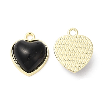 Alloy Pendants, Resin Heart Charms, Golden, Black, 16.5x14x6.5mm, Hole: 2mm
