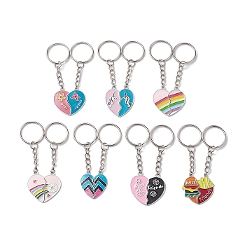 Alloy Enamel Keychain, Heart, Mixed Color, 8.3~8.5cm, 7pair/set